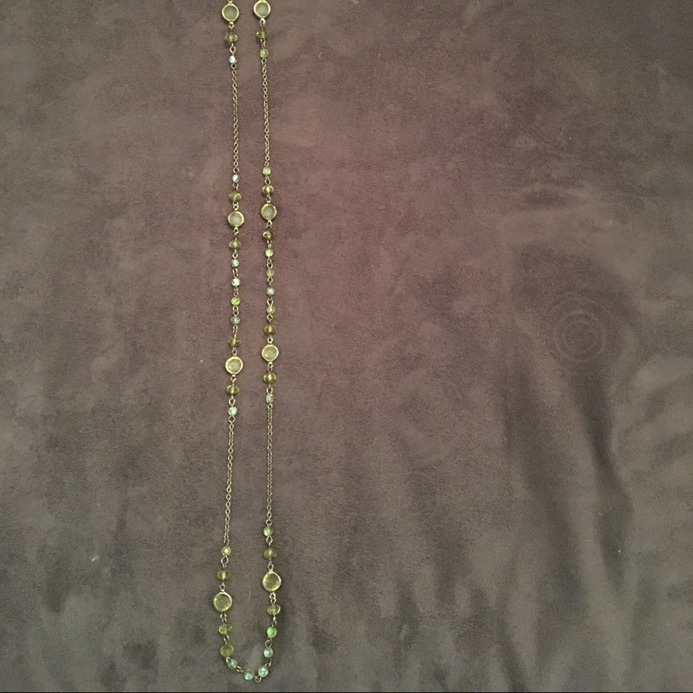 Green stone , and gold tone  , long necklace